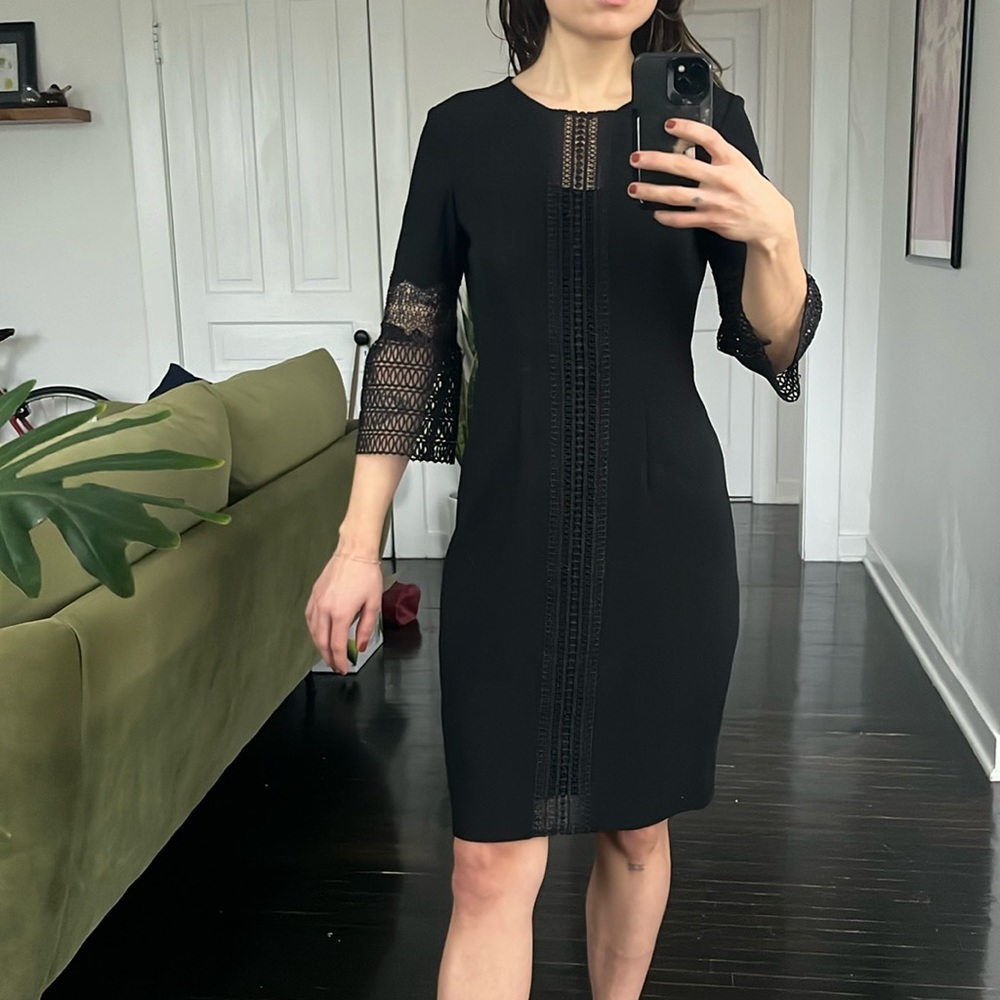 Elie Tahari Midi Shift Dress with eyelet 3/4 sleeves